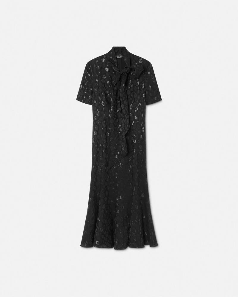 Leopard Jacquard Lavallière Midi Dress 1