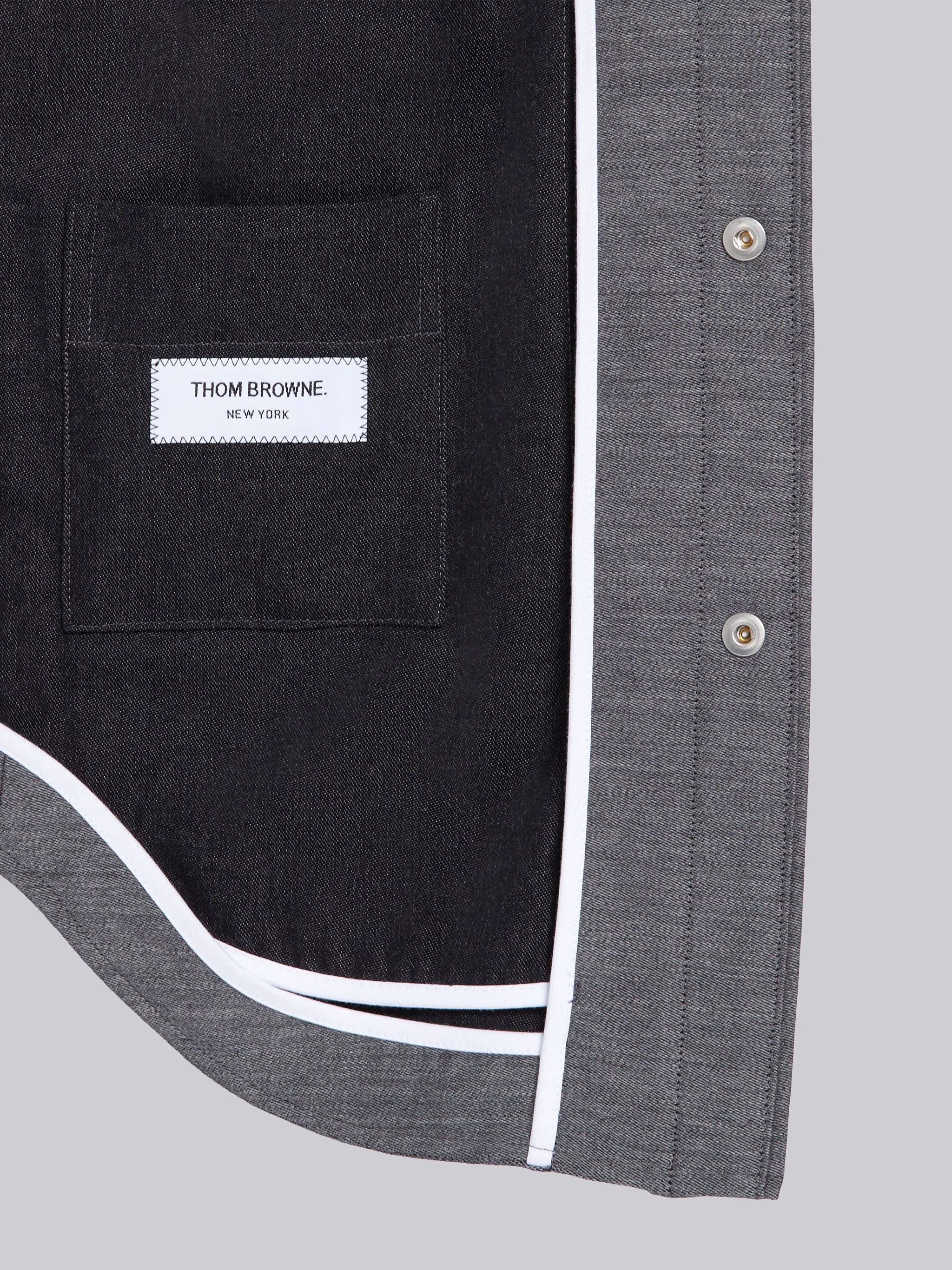 Medium Grey Wool Cotton Suiting Tricolor Velvet Stripe Shirt Jacket - 6