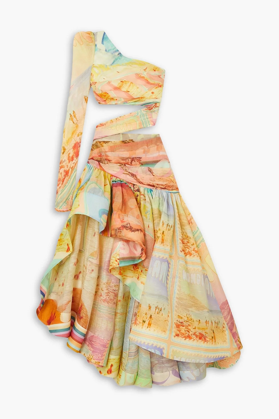 One-sleeve asymmetric cutout linen and silk-blend organza maxi dress - 1