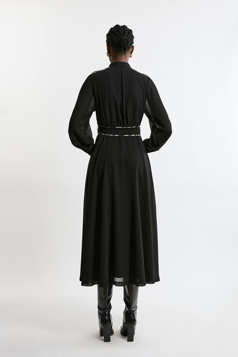 Military Mono Stripe Balloon Sleeve Maxi Dress 5