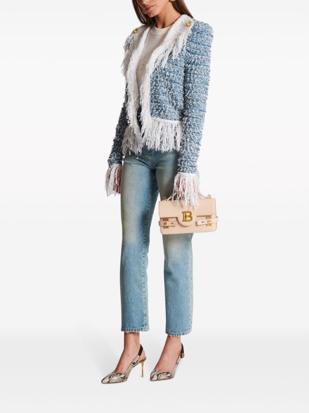 fringed denim tweed jacket - 2