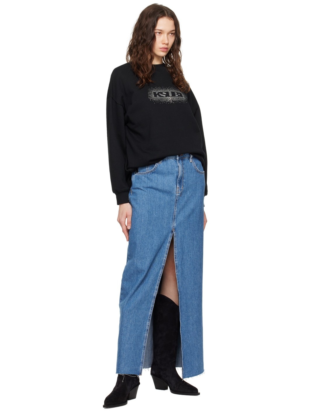 Blue Kara Denim Maxi Skirt - 4