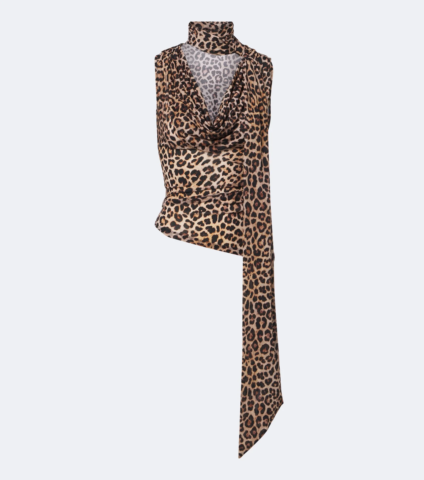 Draped scarf-detail leopard-print top - 1