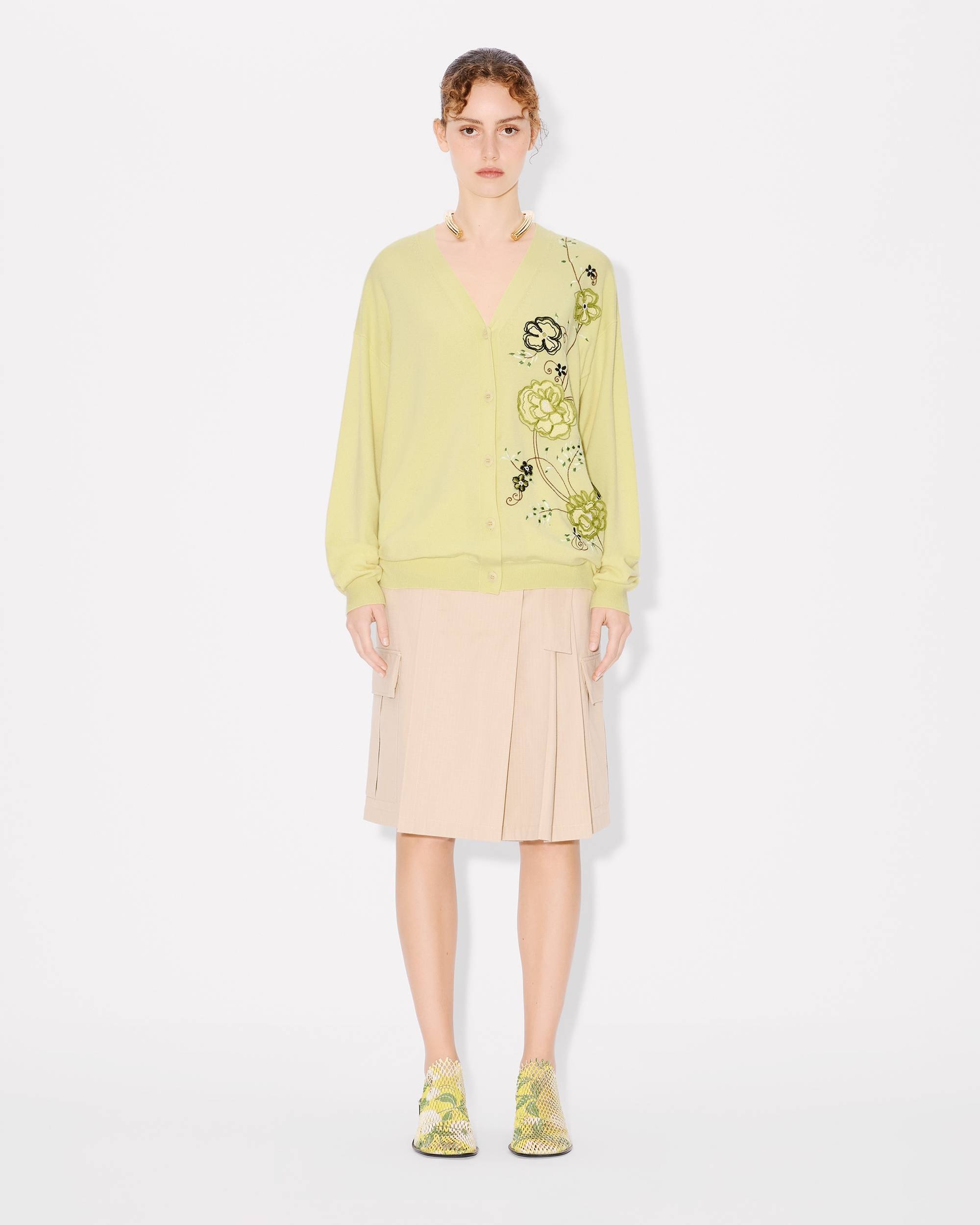 'KENZO Peonies' embroidered mid cardigan in light wool - 5