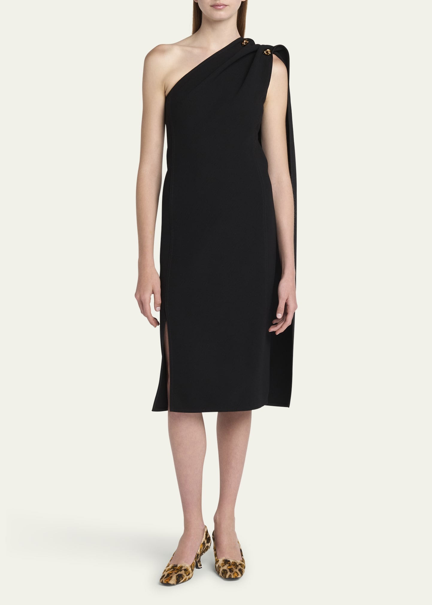 One-Shoulder Drape Slit Dress - 2
