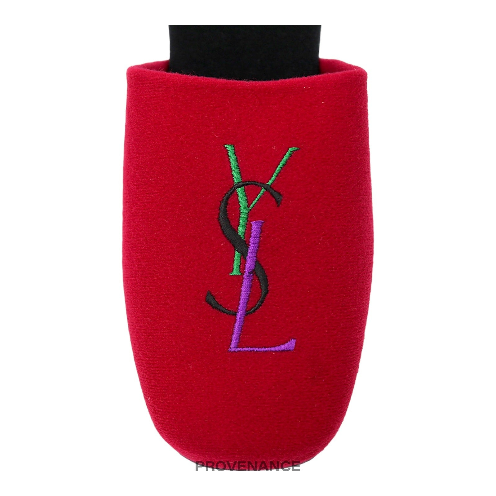 Yves Saint Laurent YSL Logo Slipper - Red Velour - 5