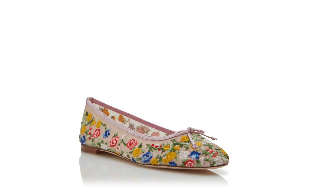 Multicoloured Mesh Floral Embroidered Ballerina Flats - 3