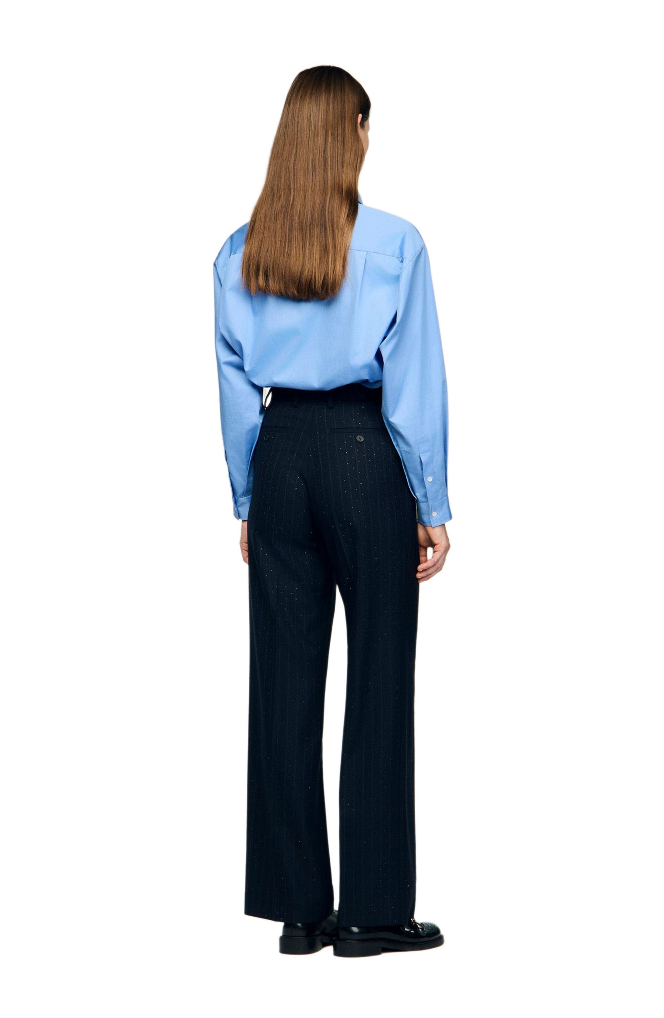 SANDRO Rhinestone striped trousers in Navy Blue at Nordstrom - 3