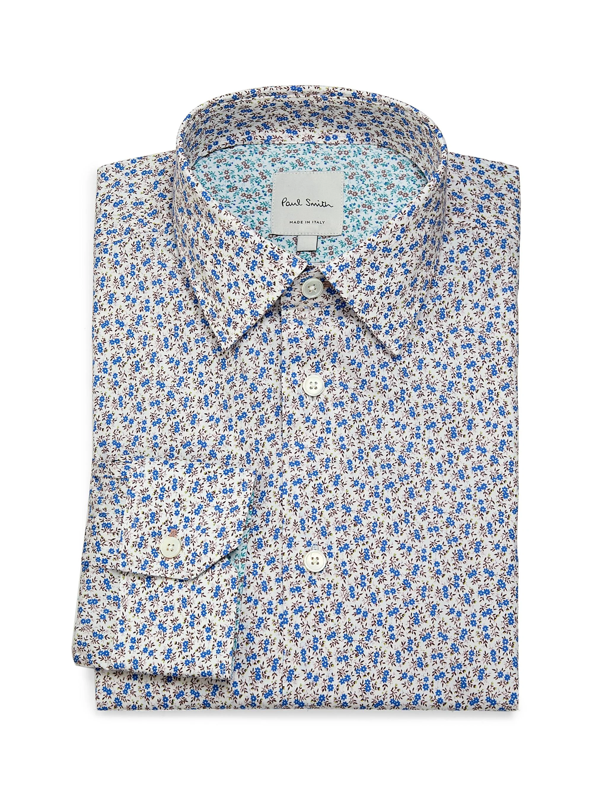 Men's Tailored-Fit Floral Cotton Shirt - Cobalt Blue - 1