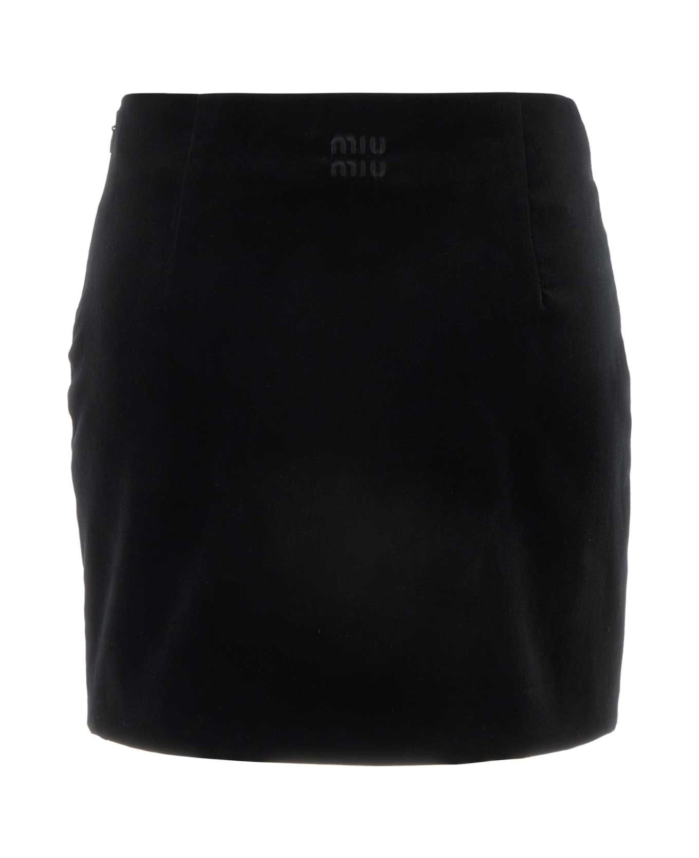 Black Stretch Velvet Mini Skirt - 2