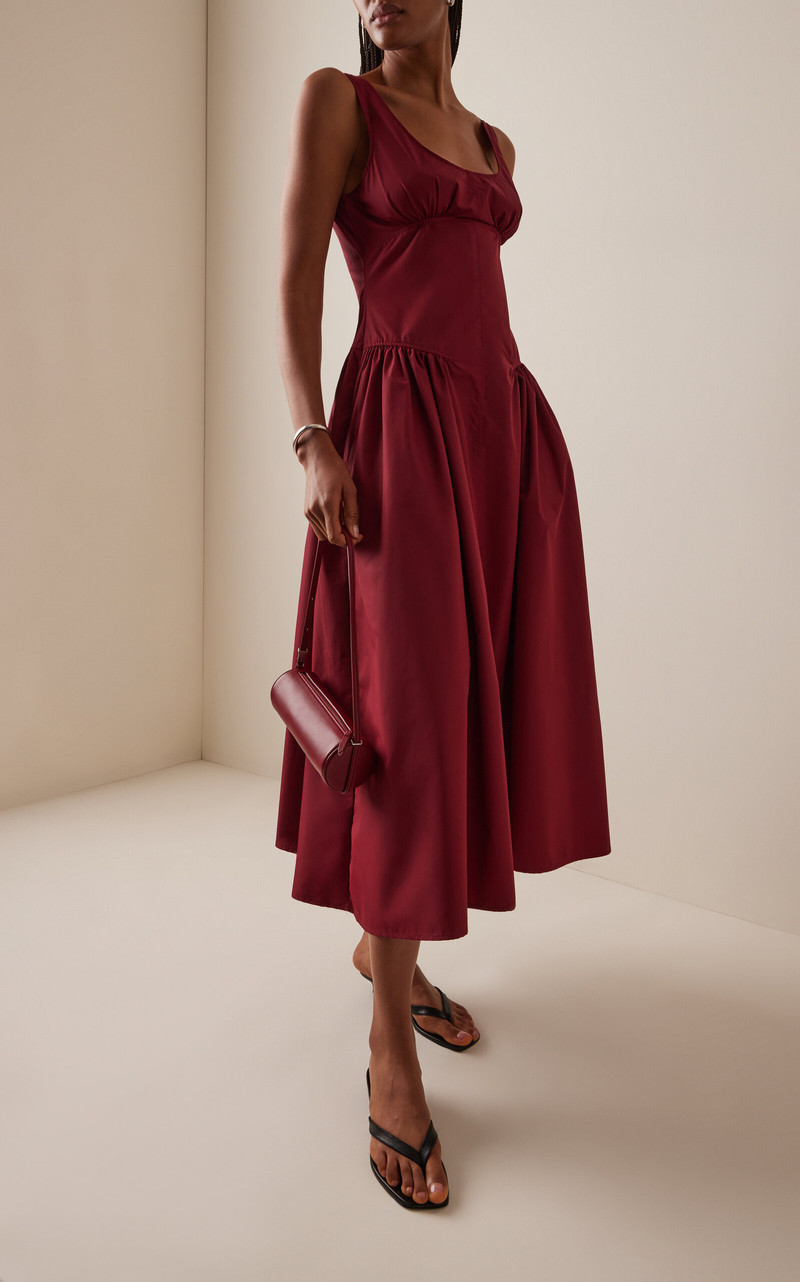 Proenza Schouler Kendall Tech-Cotton Midi Dress burgundy outlook
