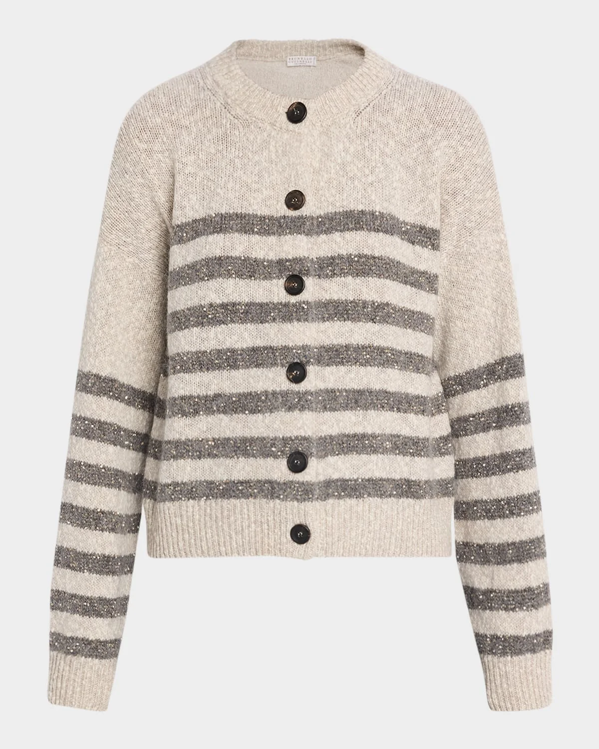 Striped Paillette Wool-Cashmere Crewneck Cardigan - 1
