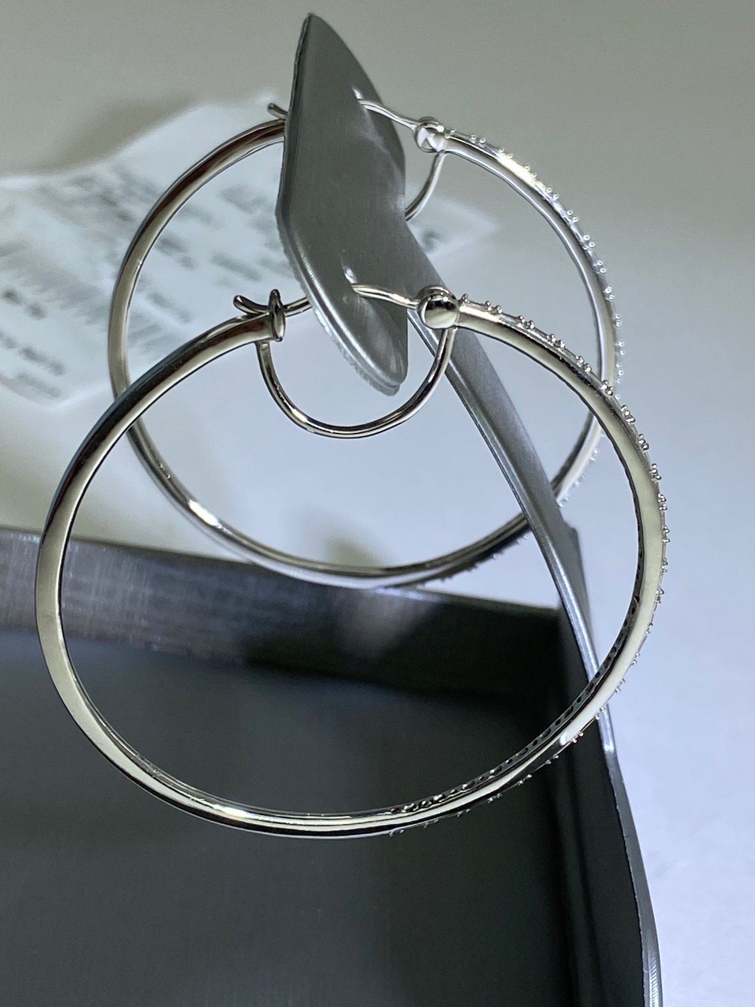 Zales - Zales 1/2 CT. T.W. Baguette and Round Diamond Alternating Hoop Earrings in 10K White Gold New - 2