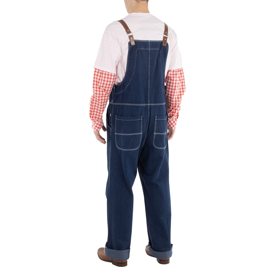 Burberry Dark Canvas Blue Leather-Trim Denim Dungarees - 6
