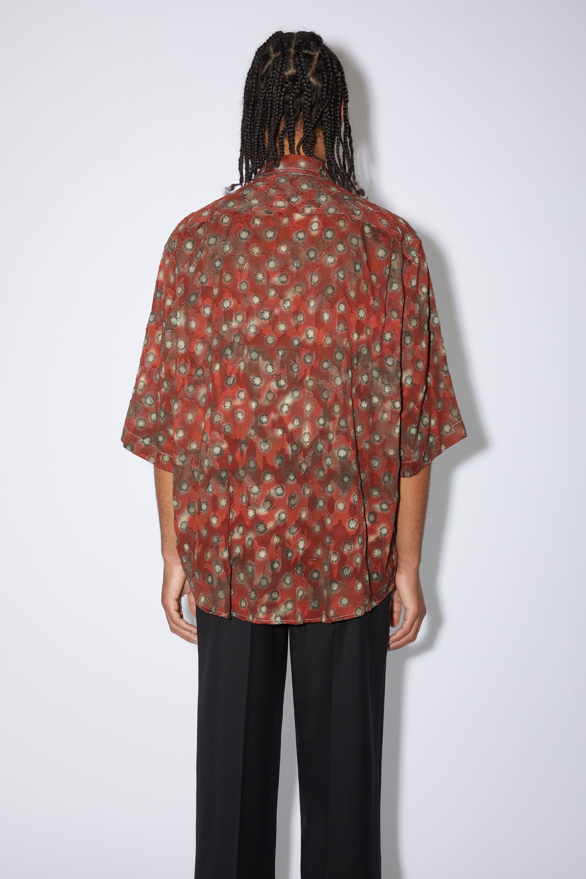 Printed button-up shirt - Dark red/grey - 3