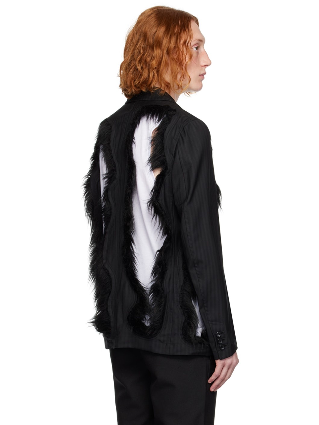 Black Cutout Faux-Fur Blazer - 3