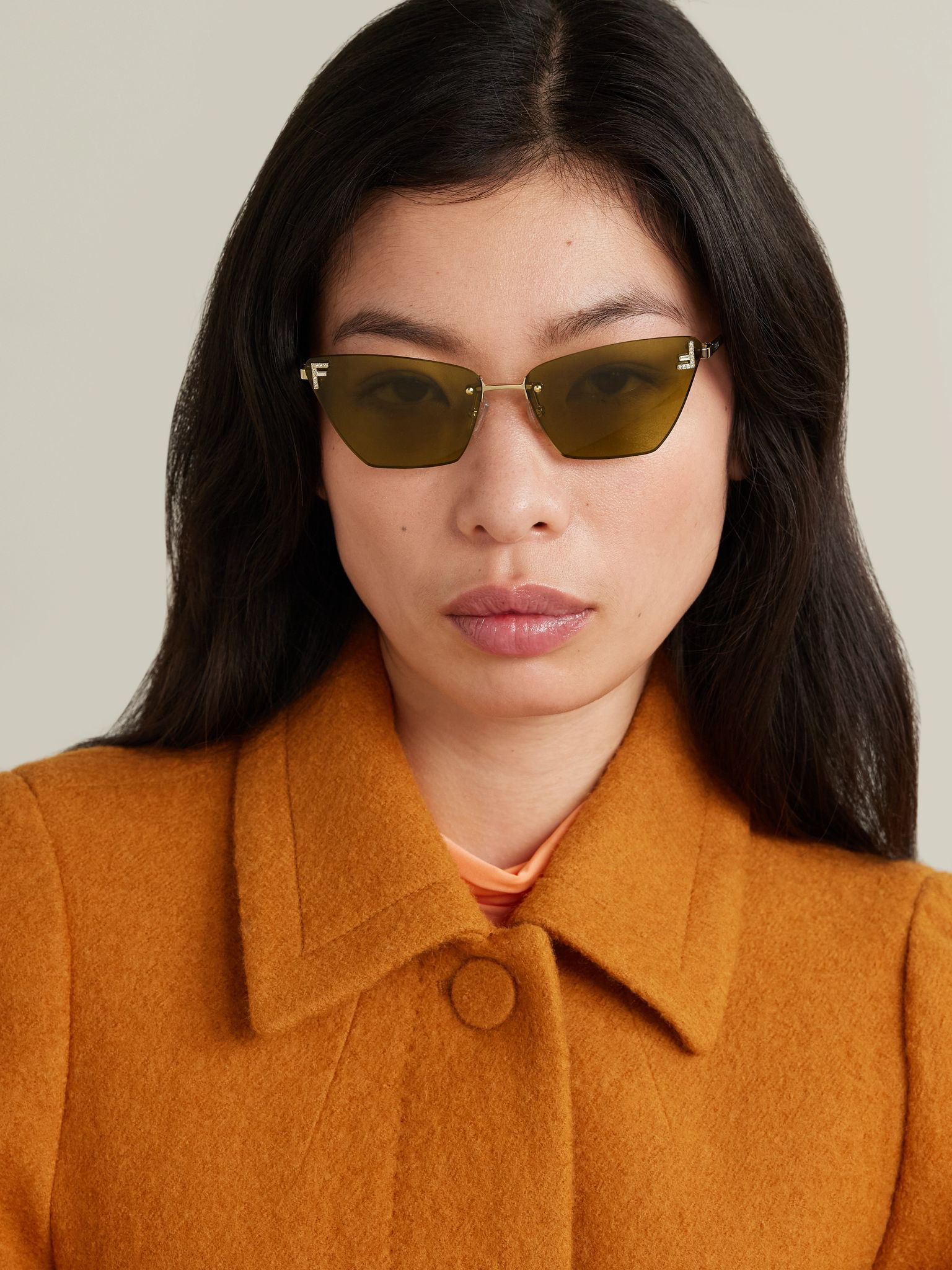 Rimless cat-eye crystal-embellished rose gold-tone sunglasses Rose gold - 2