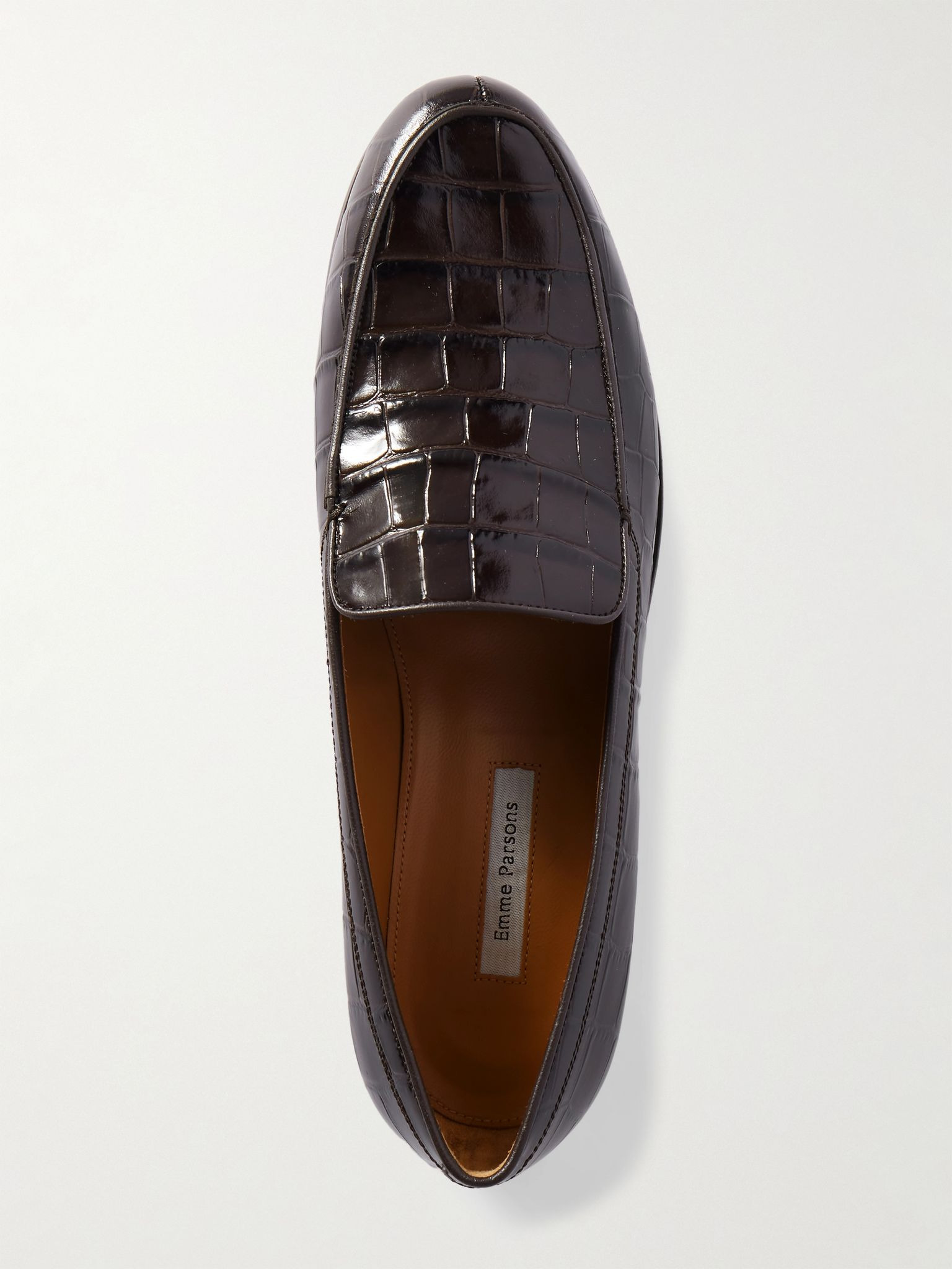 Danielle glossed croc-effect leather loafers Dark brown - 5