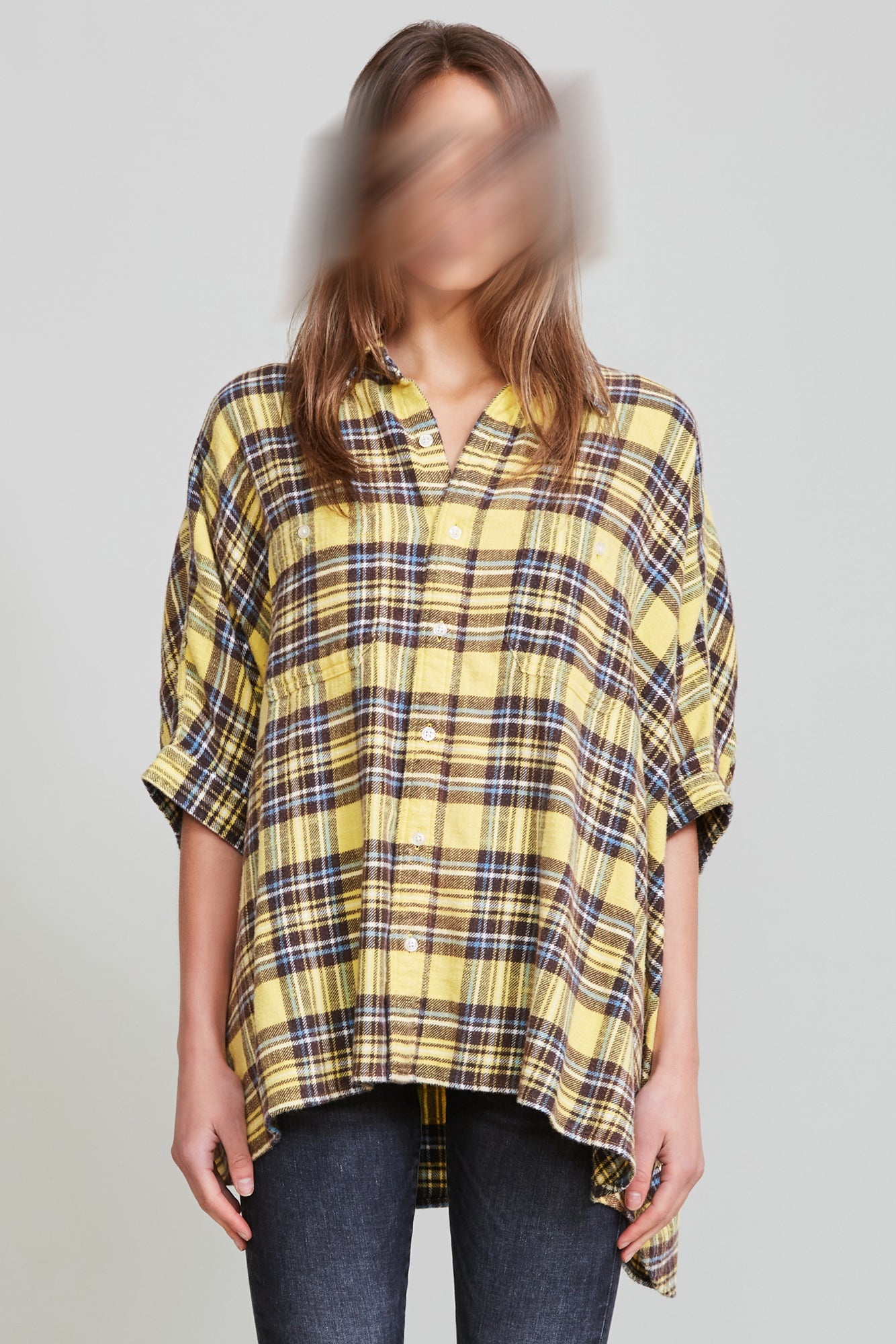 Plaid Oversized Boxy Shirtdress - Yellow Plaid | R13 Denim Official Site - 2