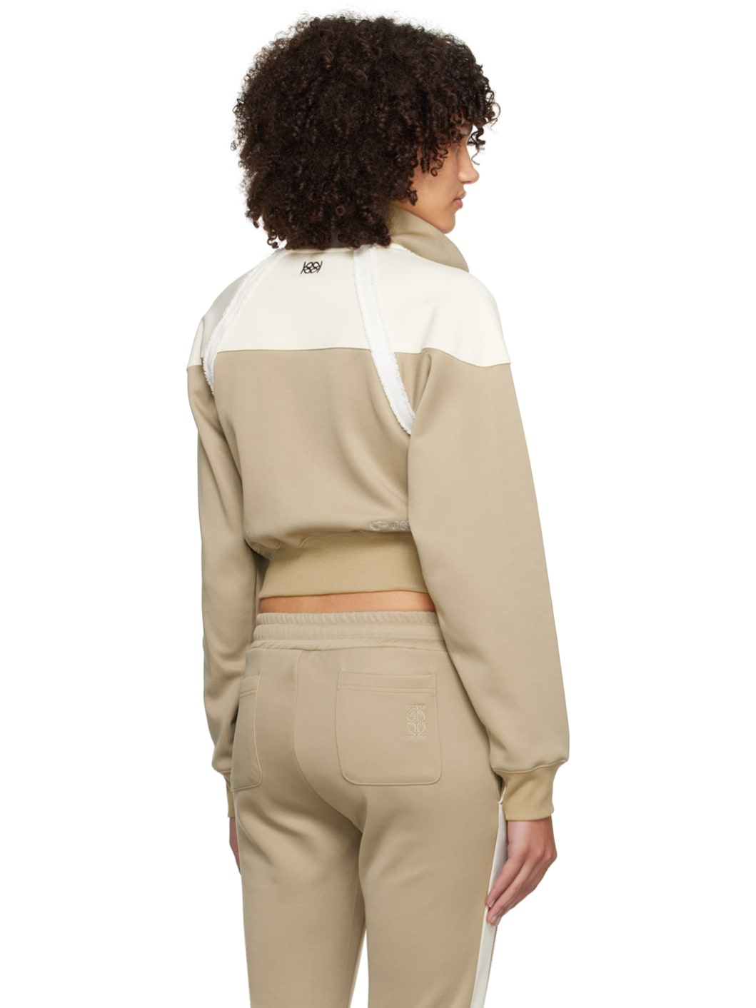 Beige & Off-White Taped Track Jacket - 3