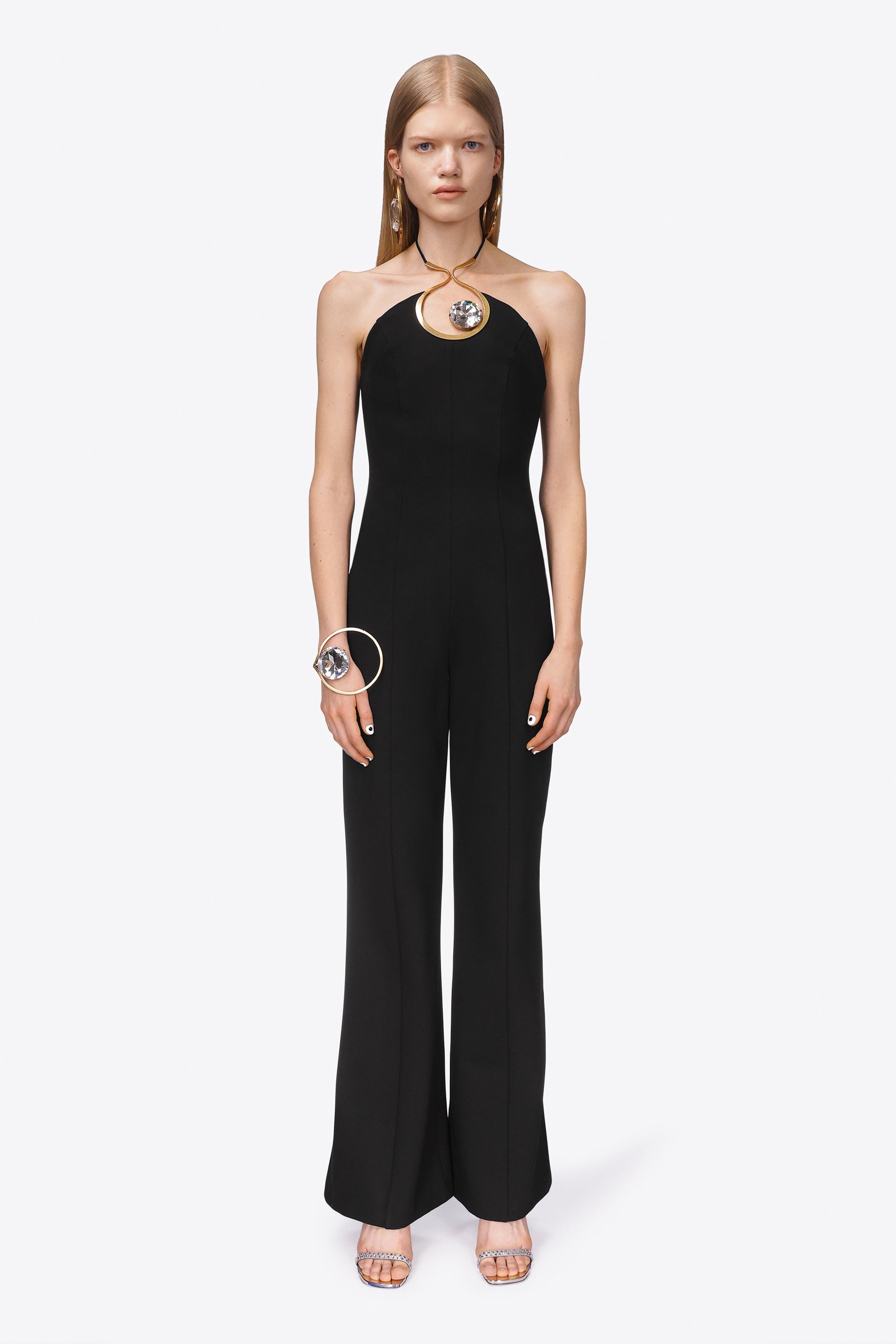 CRYSTAL EYELET HALTER JUMPSUIT - 3