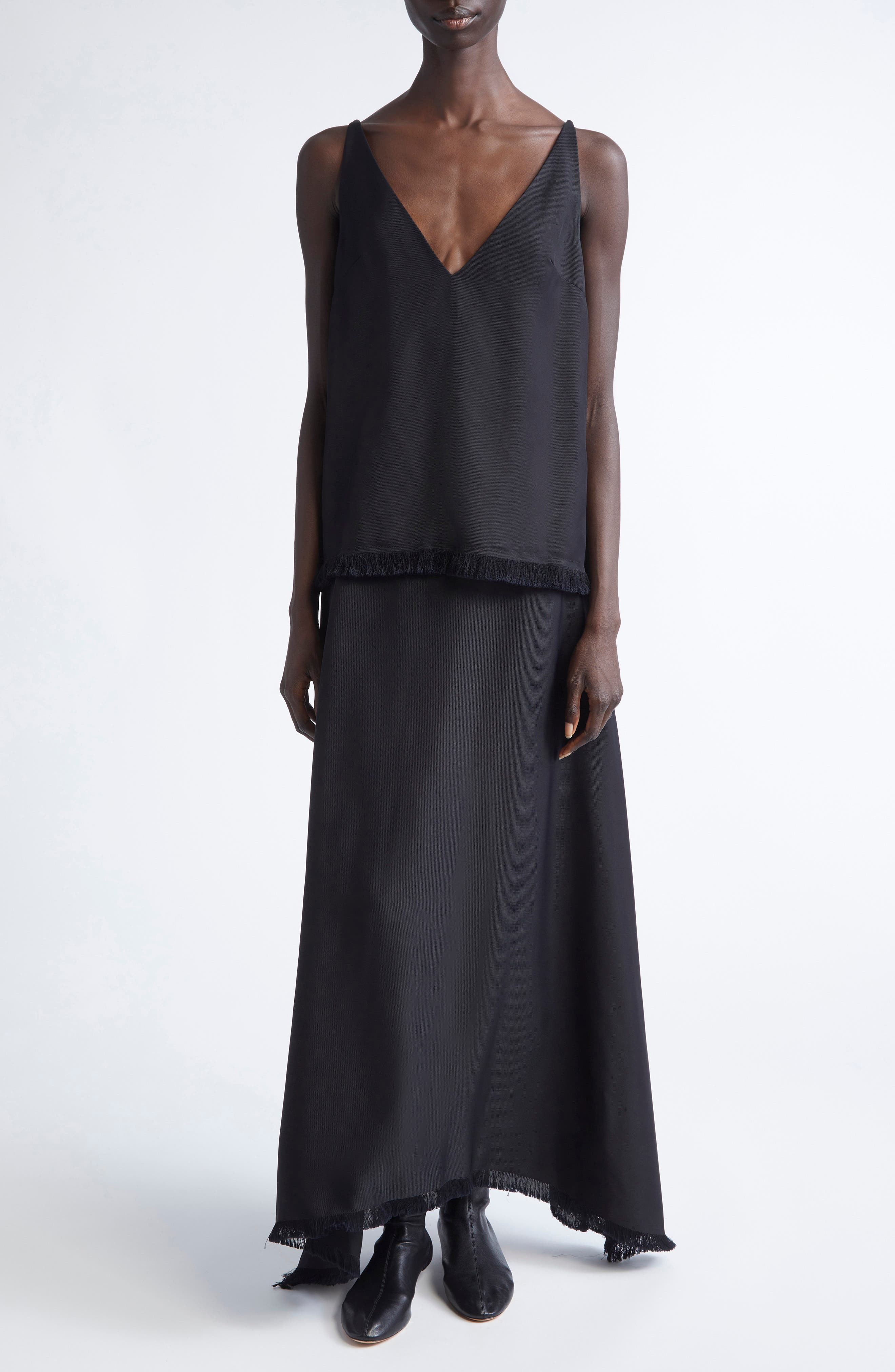 FFORME Ash Drape Fringe Trim Maxi Skirt in Black at Nordstrom - 2