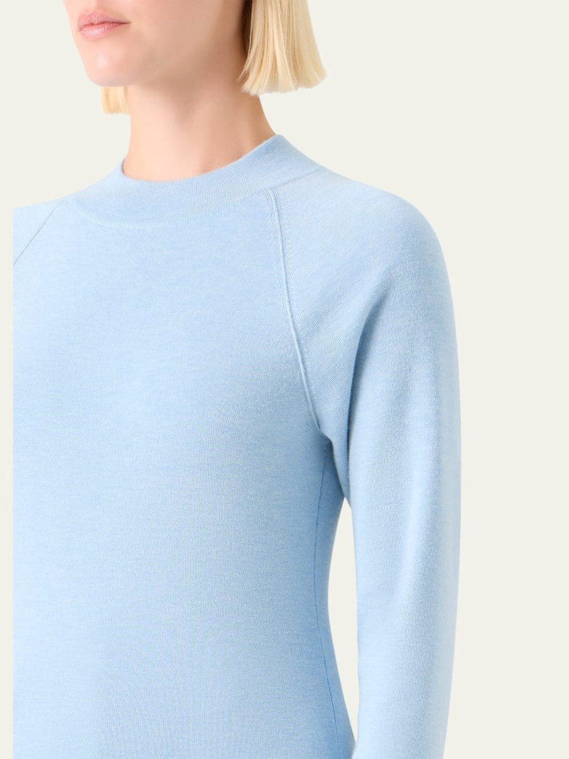 Mock-Neck Cashmere-Silk Raglan-Sleeve Sweater 5