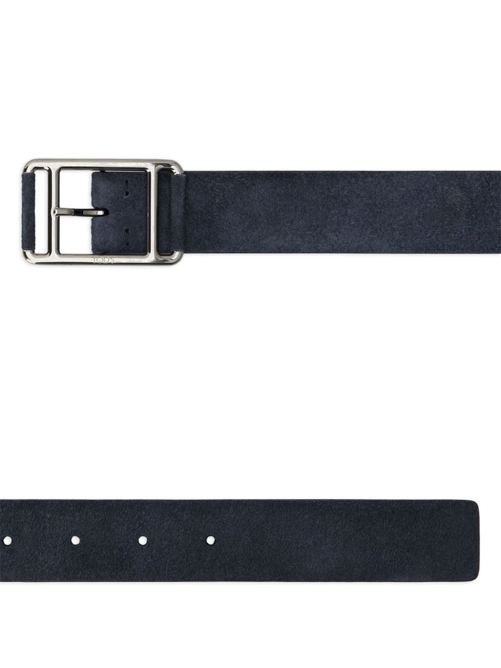 logo-engraved buckle suede belt - 2