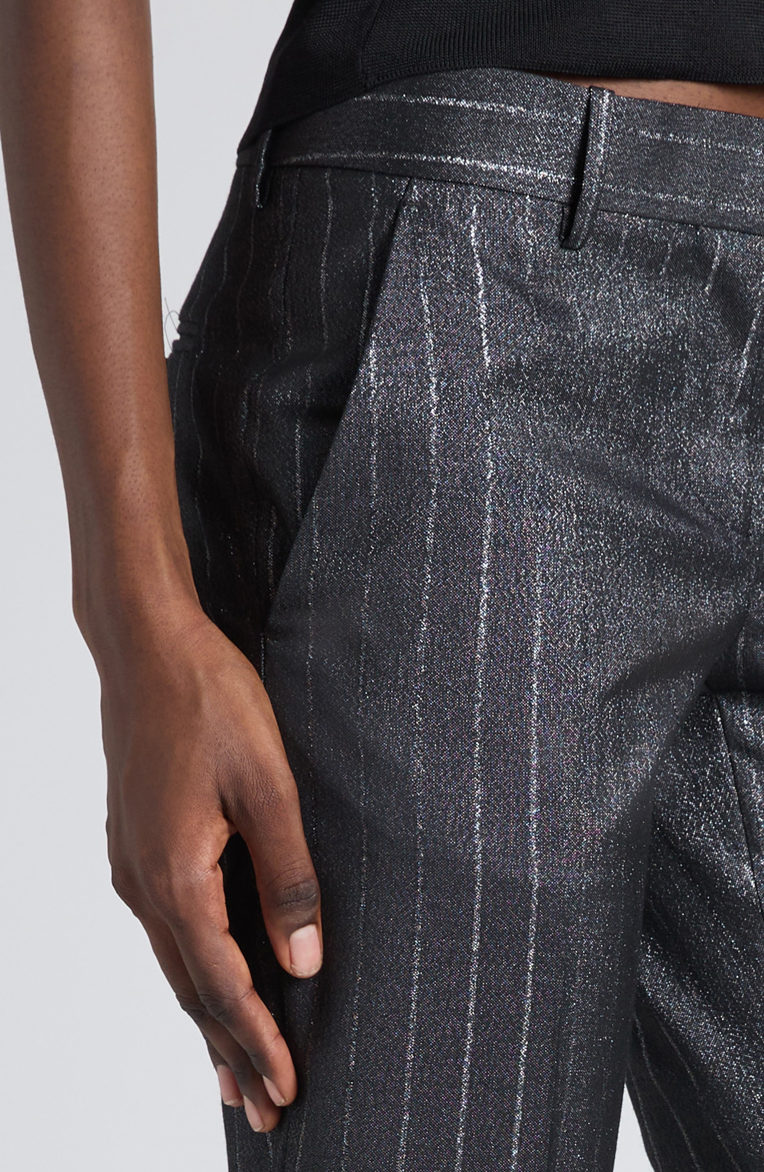 TOM FORD Metallic Stripe Wool Blend Ankle Pants in Dark Silver at Nordstrom - 5