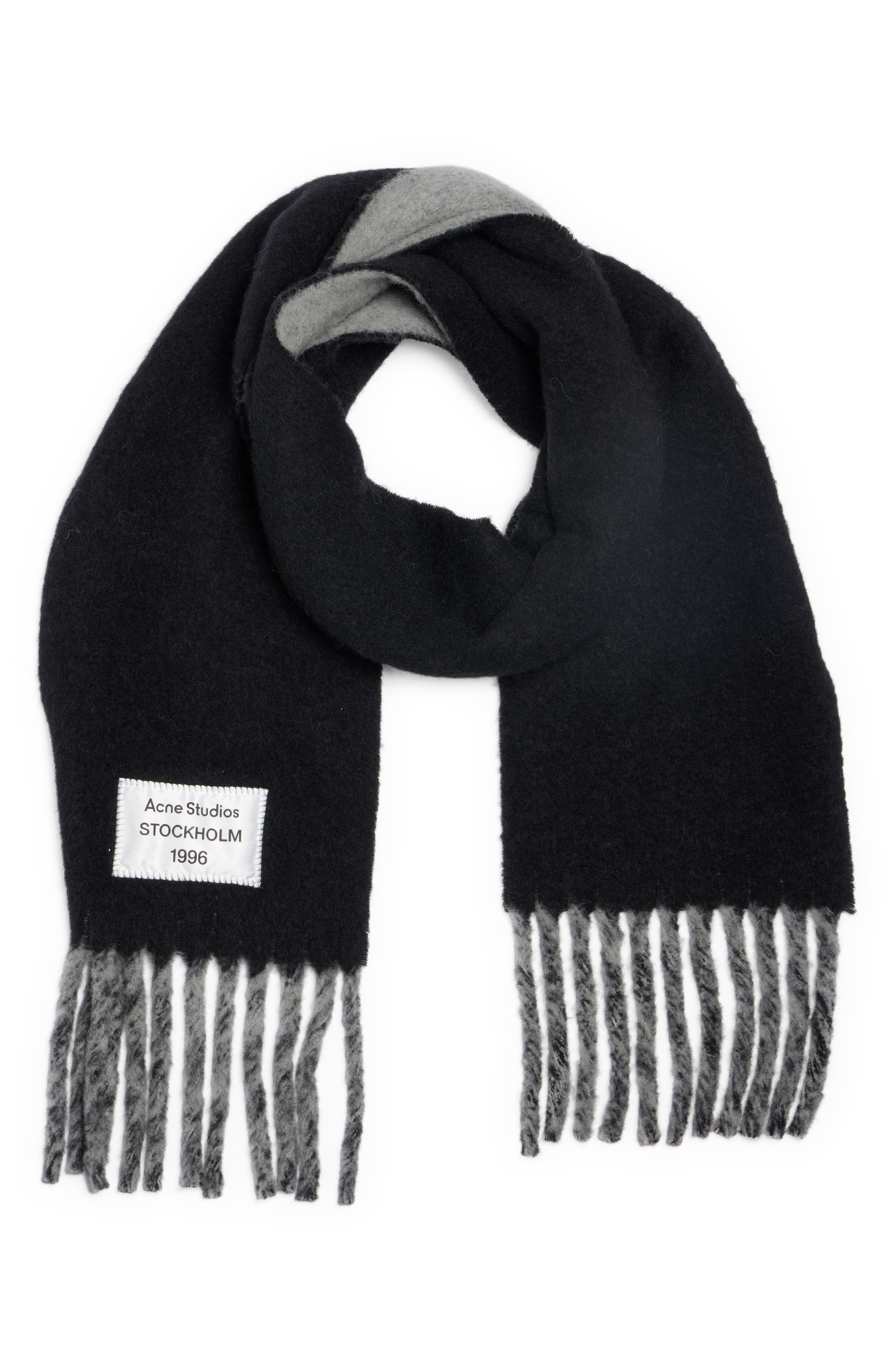 Acne Studios Volly Alpaca & Wool Blend Fringe Scarf in Black/Grey at Nordstrom - 2