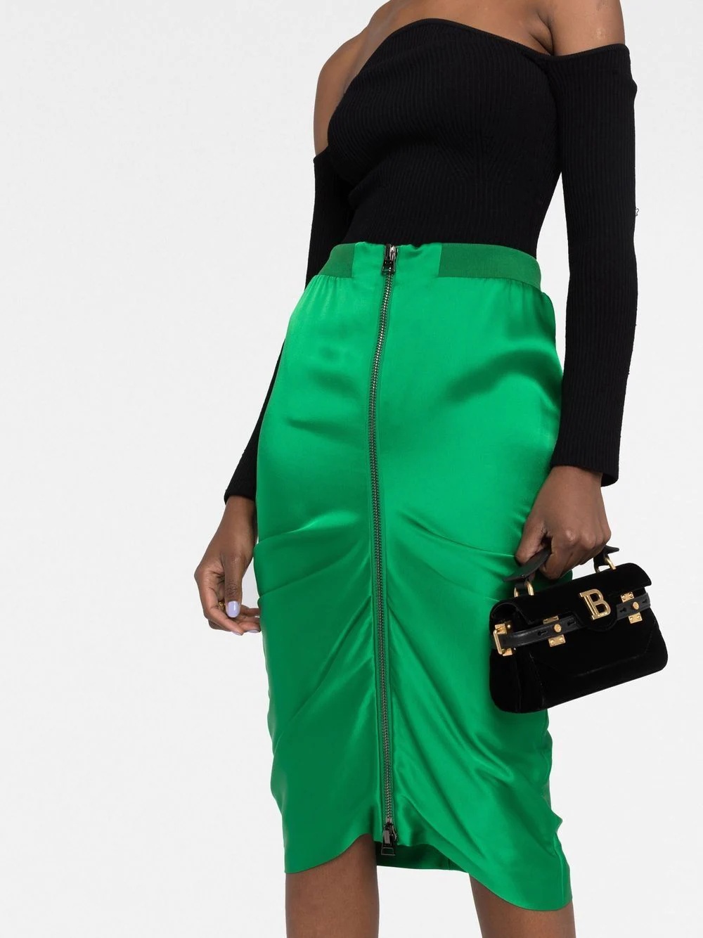 zip-up draped pencil skirt - 3