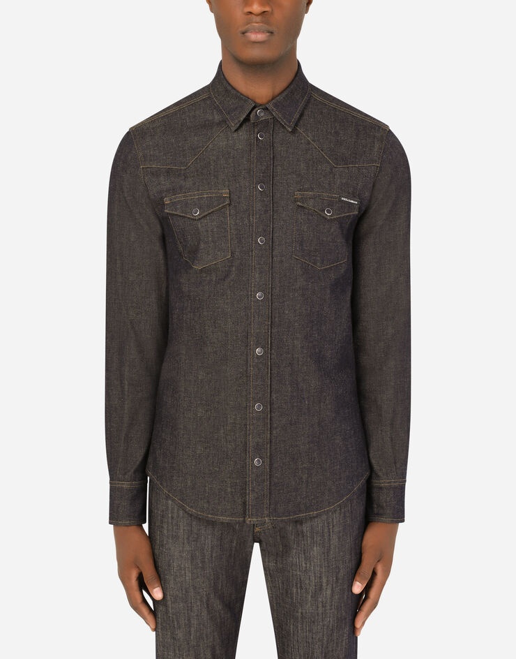 Blue wash stretch denim shirt - 2
