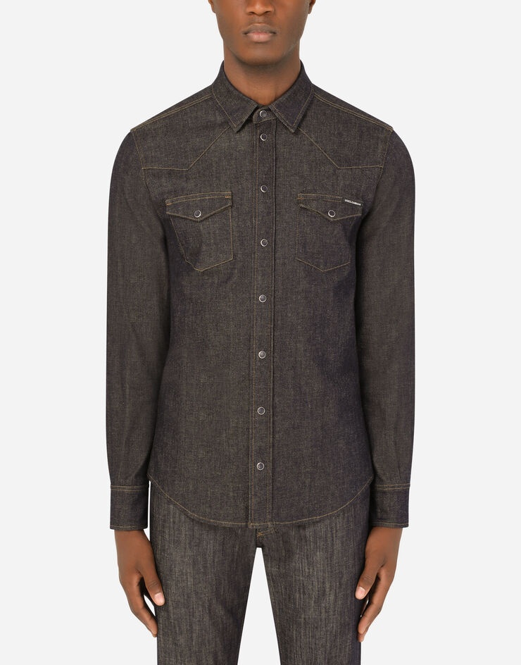 Blue wash stretch denim shirt - 1