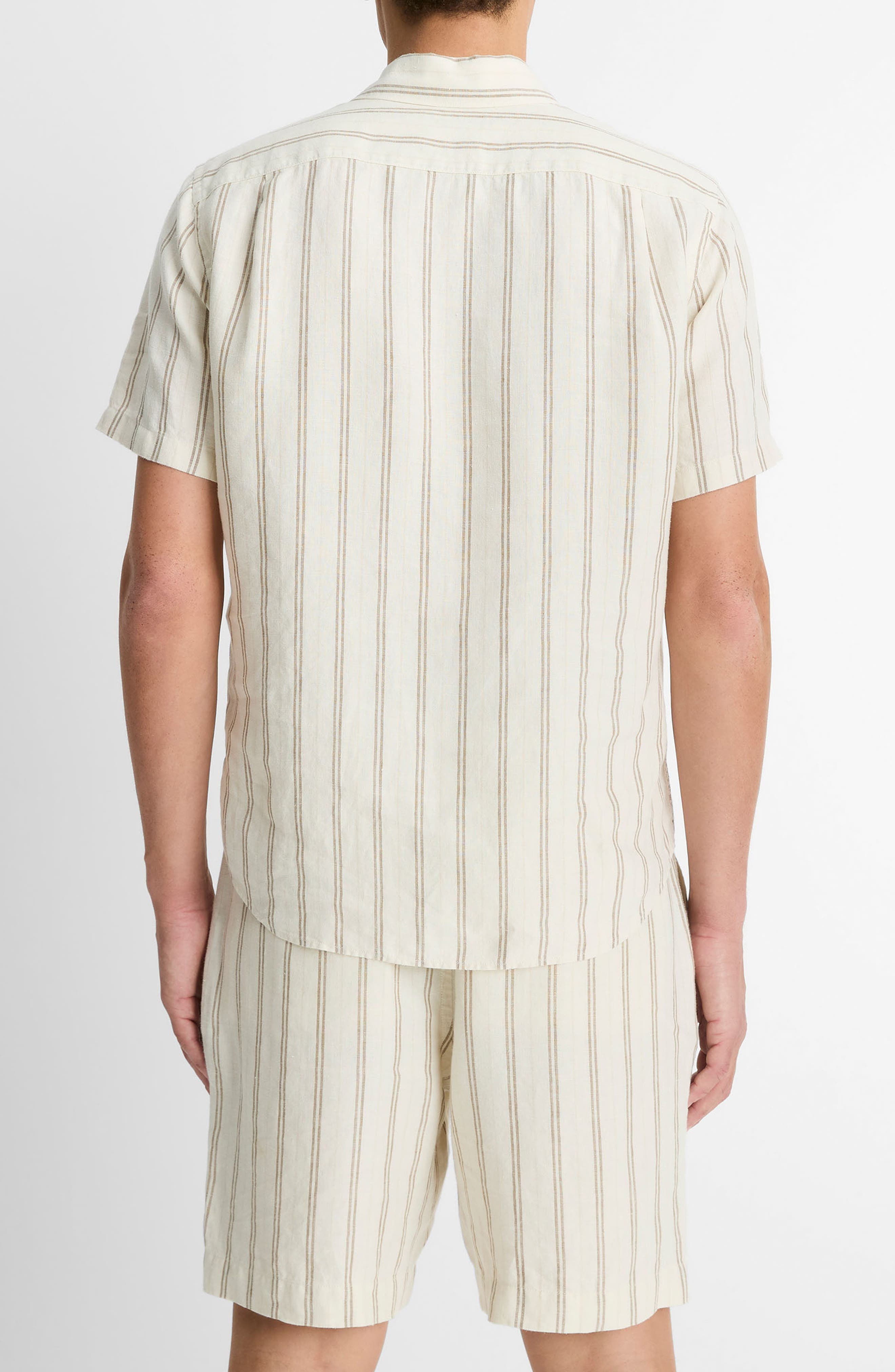 Vince Stripe Classic Fit Short Sleeve Button-Up Shirt in Blanco at Nordstrom - 2