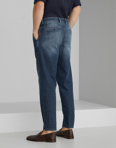 Brunello Cucinelli Comfort cotton denim leisure fit trousers with double pleats and tabbed waistband outlook