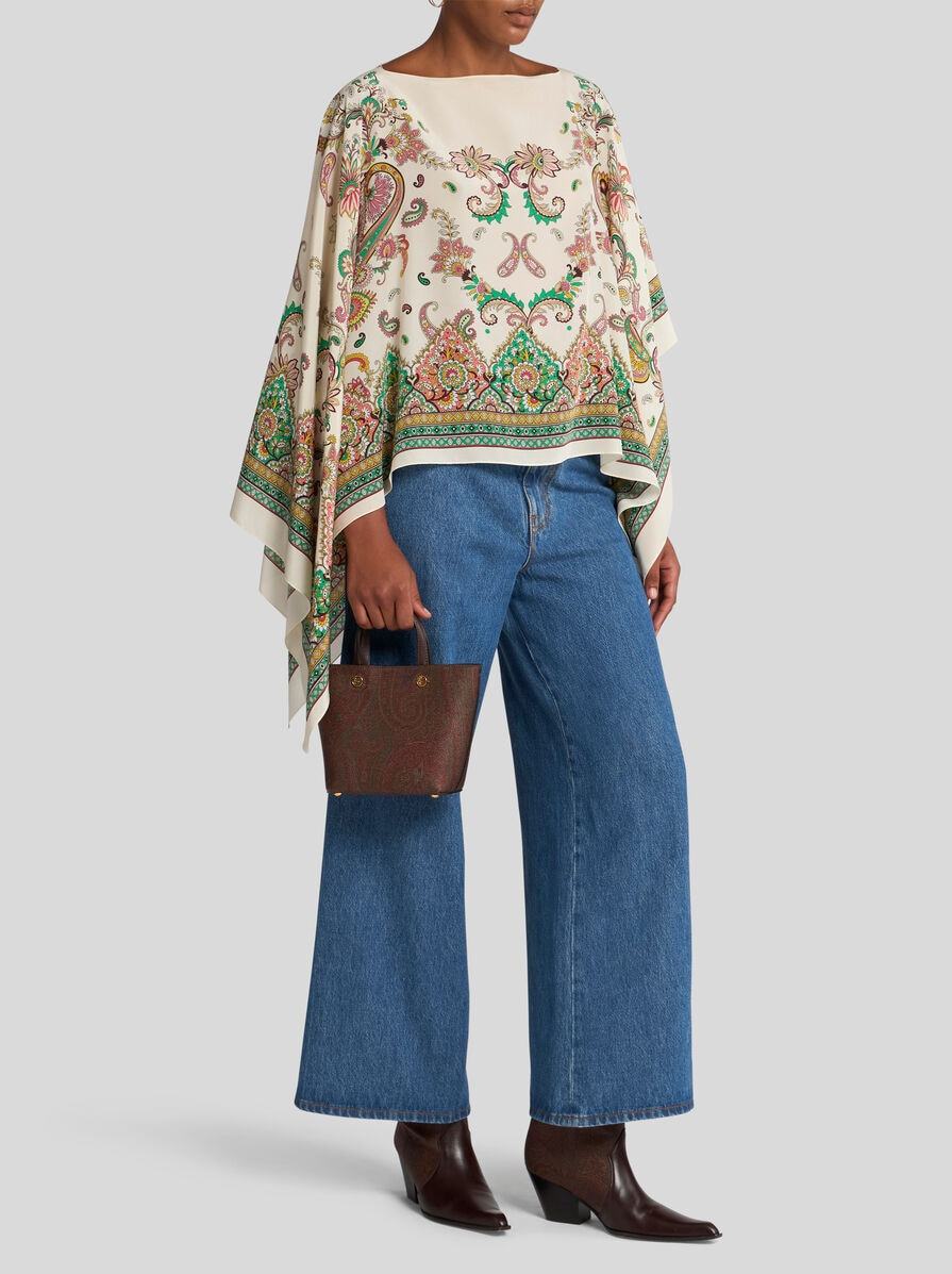 FLORAL PAISLEY SILK PONCHO - 4