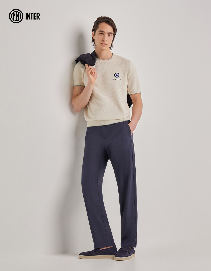 Canali MILK WHITE AND BRIANZA GREEN COTTON AND SILK T-SHIRT - INTER COLLECTION outlook