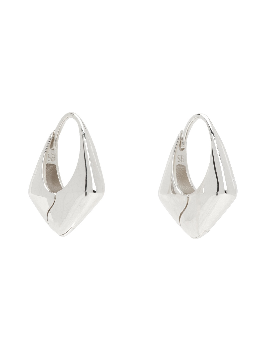 Silver Large Pyramid Hoop Earrings - 2
