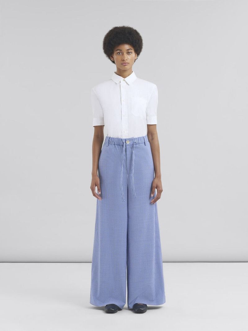 Marni WOOL BLEND BLUE AND WHITE CHECKED DRAWSTRING TROUSERS outlook