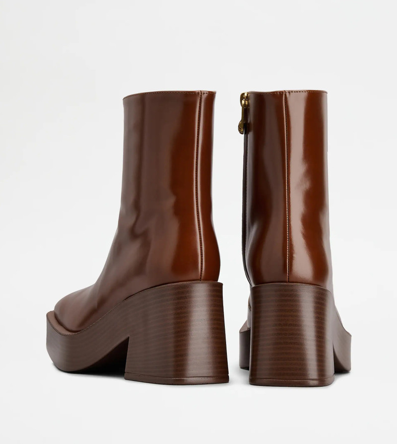 Tod's PLATFORM ANKLE BOOTS IN LEATHER - BROWN outlook
