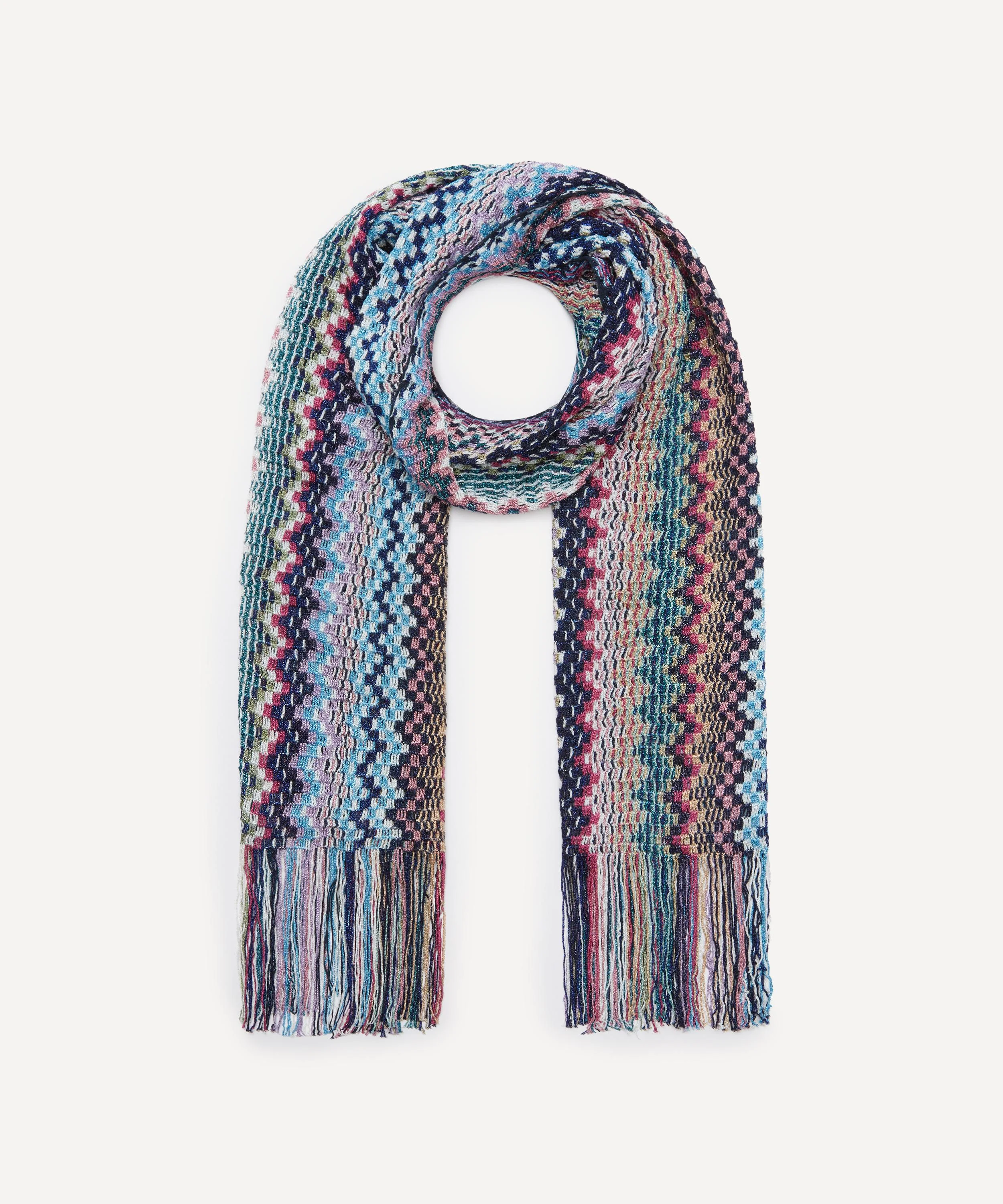 Fringed Zig-Zag Intarsia-Knit Scarf - 1