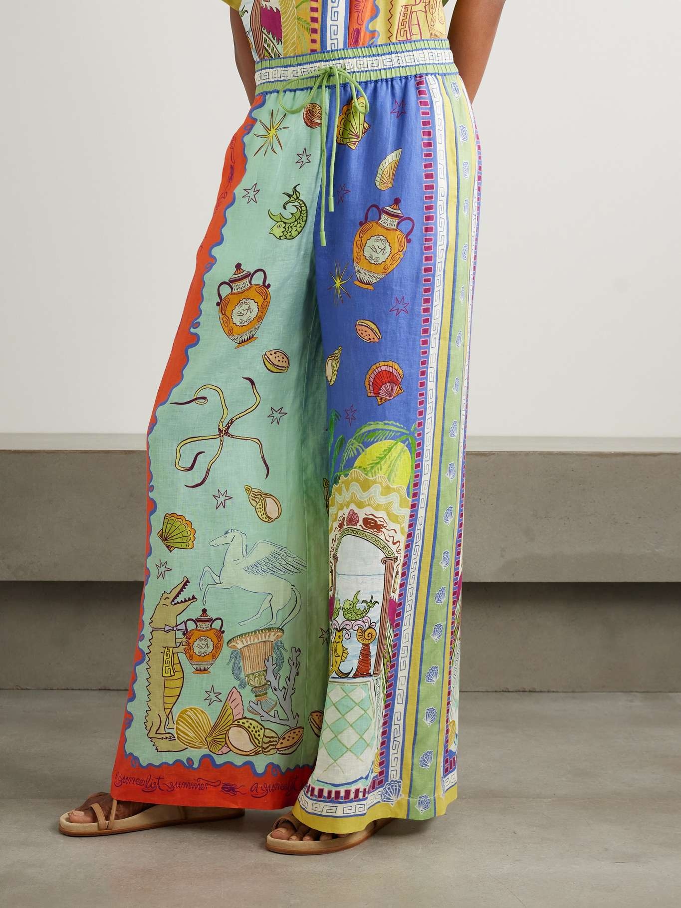 + Sam Pauletto Surrealist Summer printed linen wide-leg pants Multi - 3