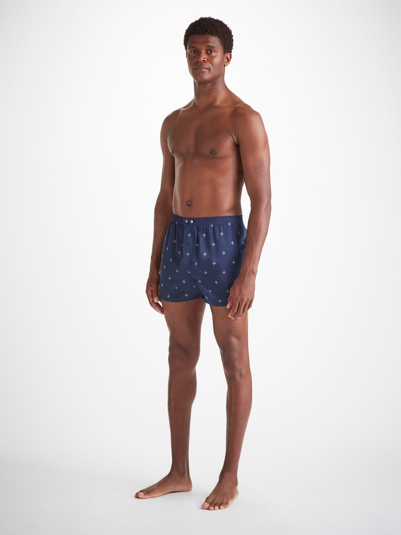 Men's Classic Fit Boxers Silk Satin Navy Sailor's Knot Print - 5