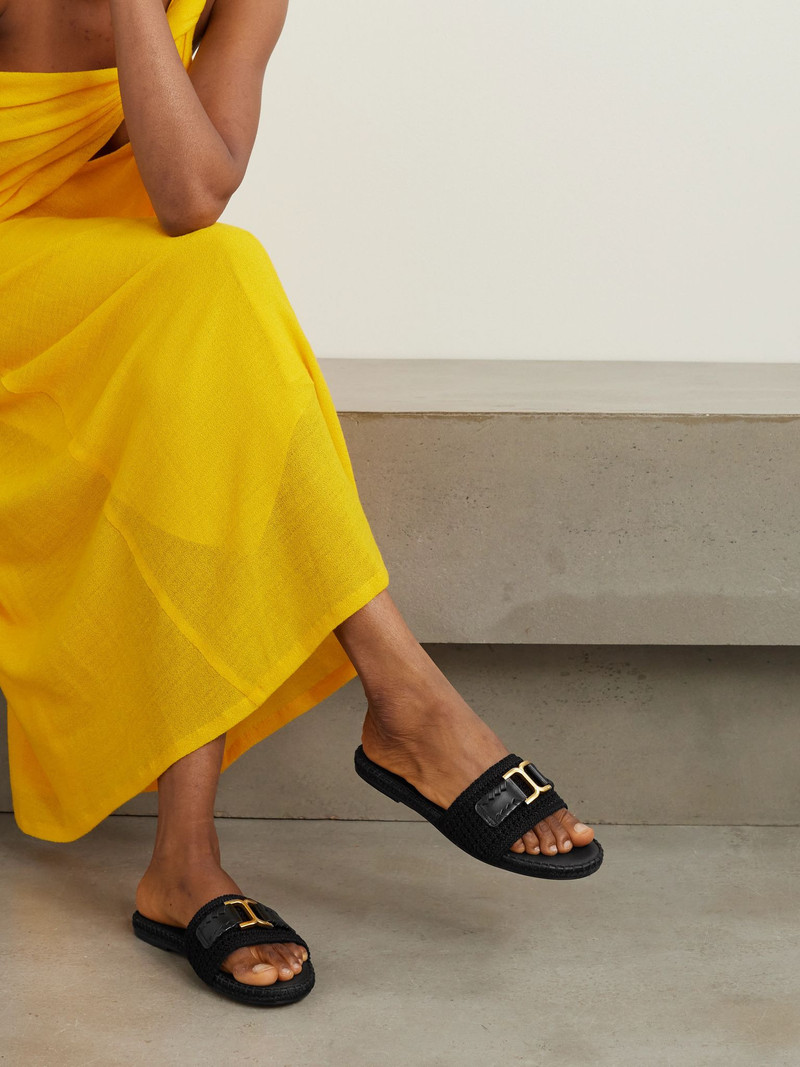 Chloé Marcie leather-trimmed crocheted slides Black outlook