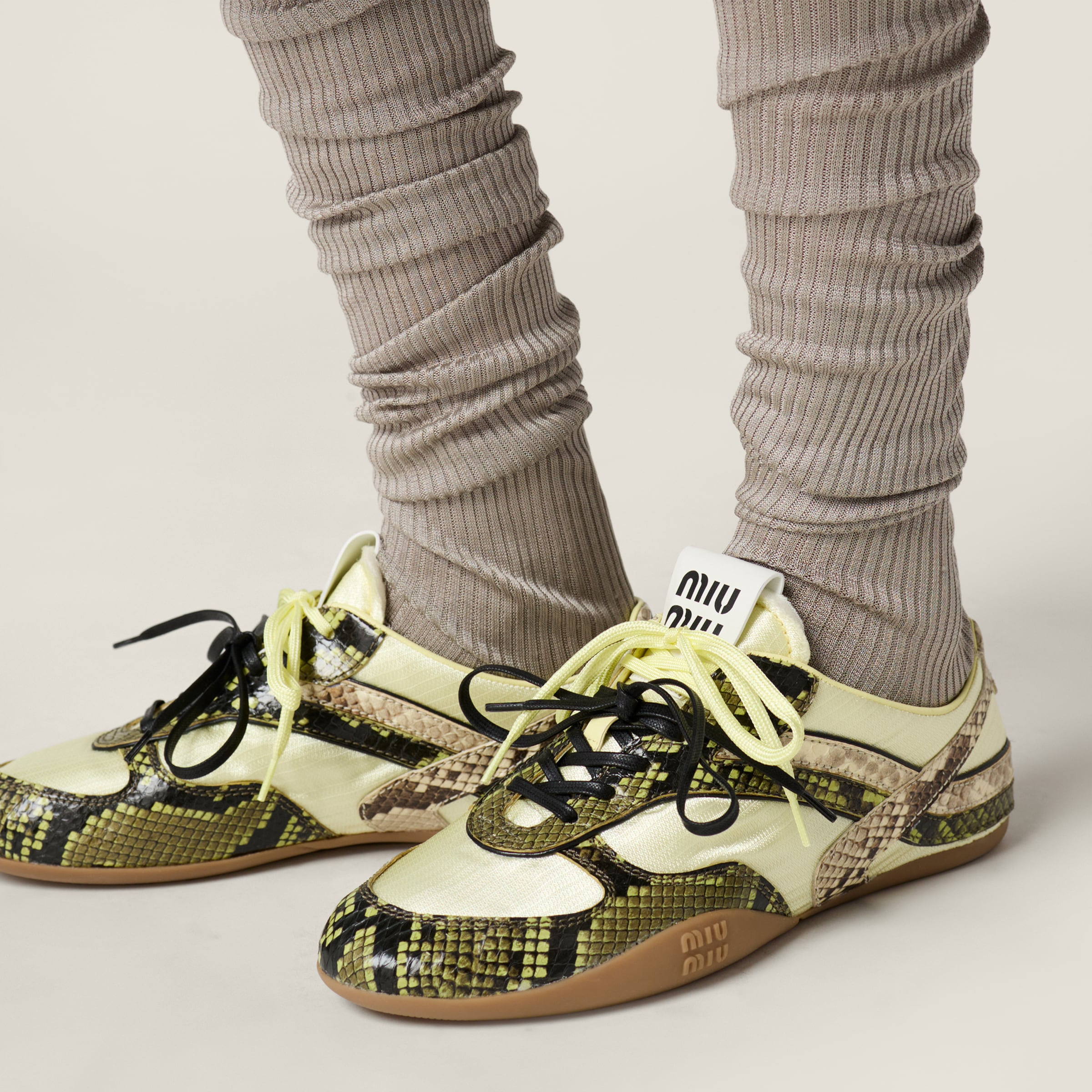 Gymnasium technical fabric and python-print Ayers leather sneakers - 6