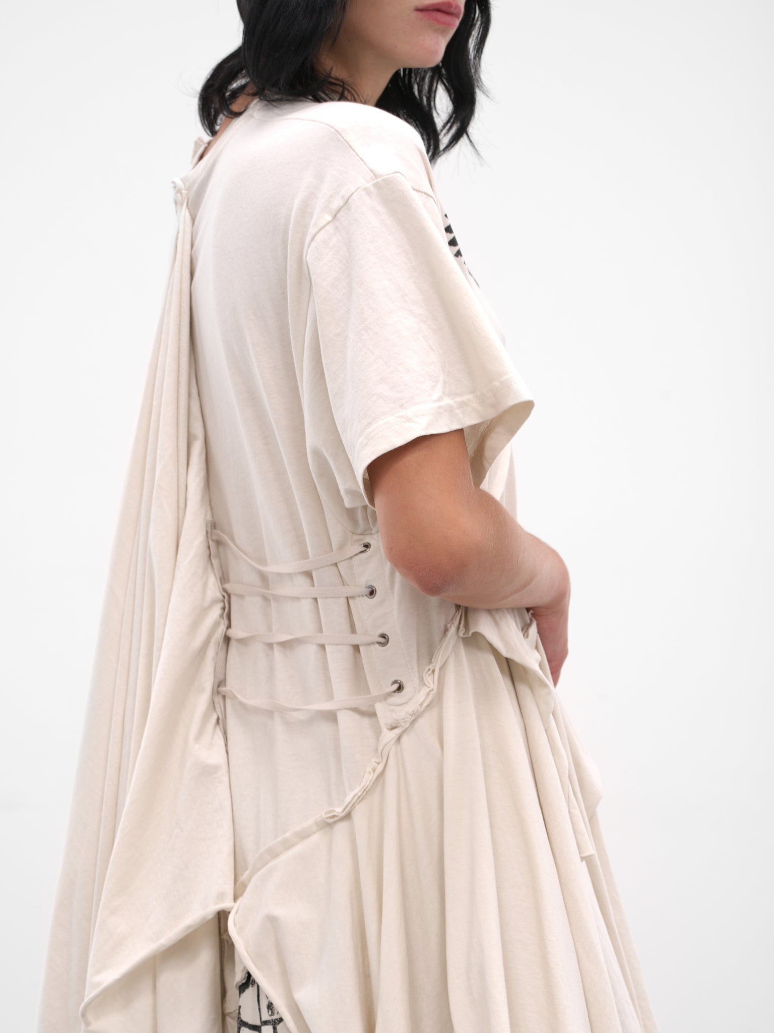 White Guusta Deconstructed Drape Dress - 5