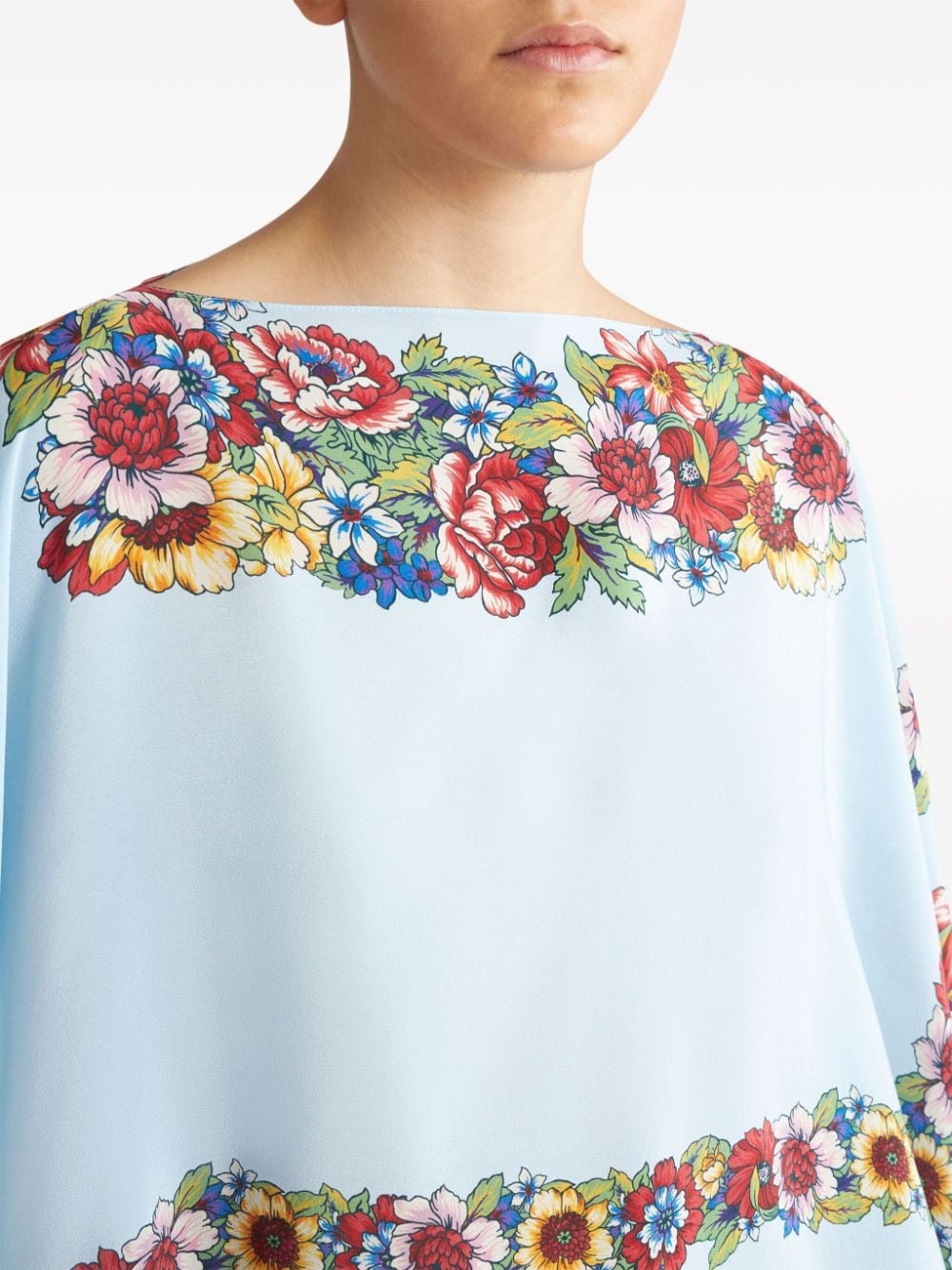 floral-print silk poncho - 3