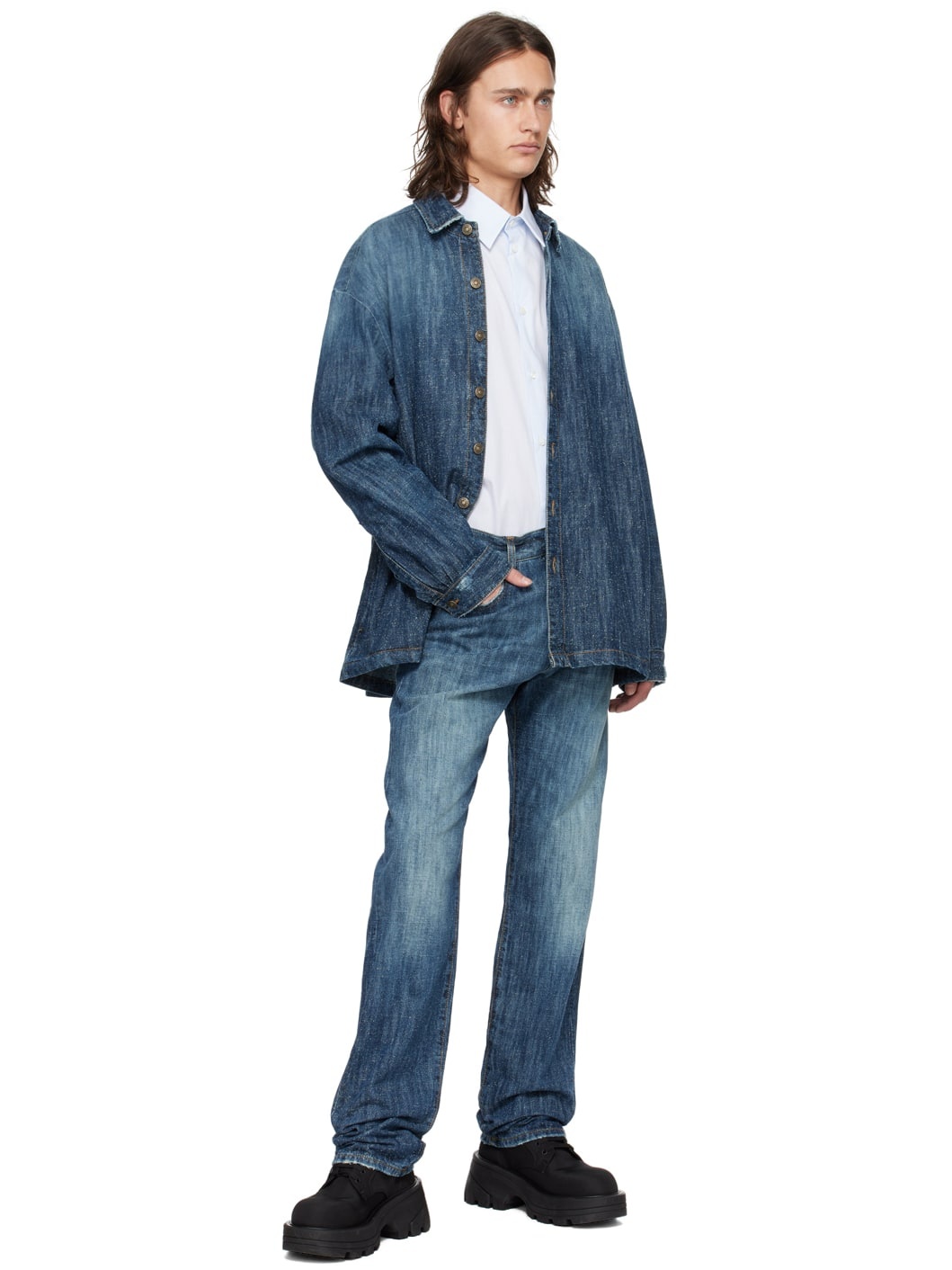 Blue Faded Denim Shirt - 4