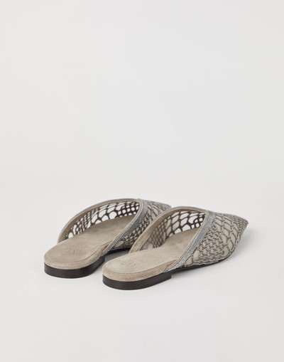 Brunello Cucinelli Precious net embroidery slippers outlook