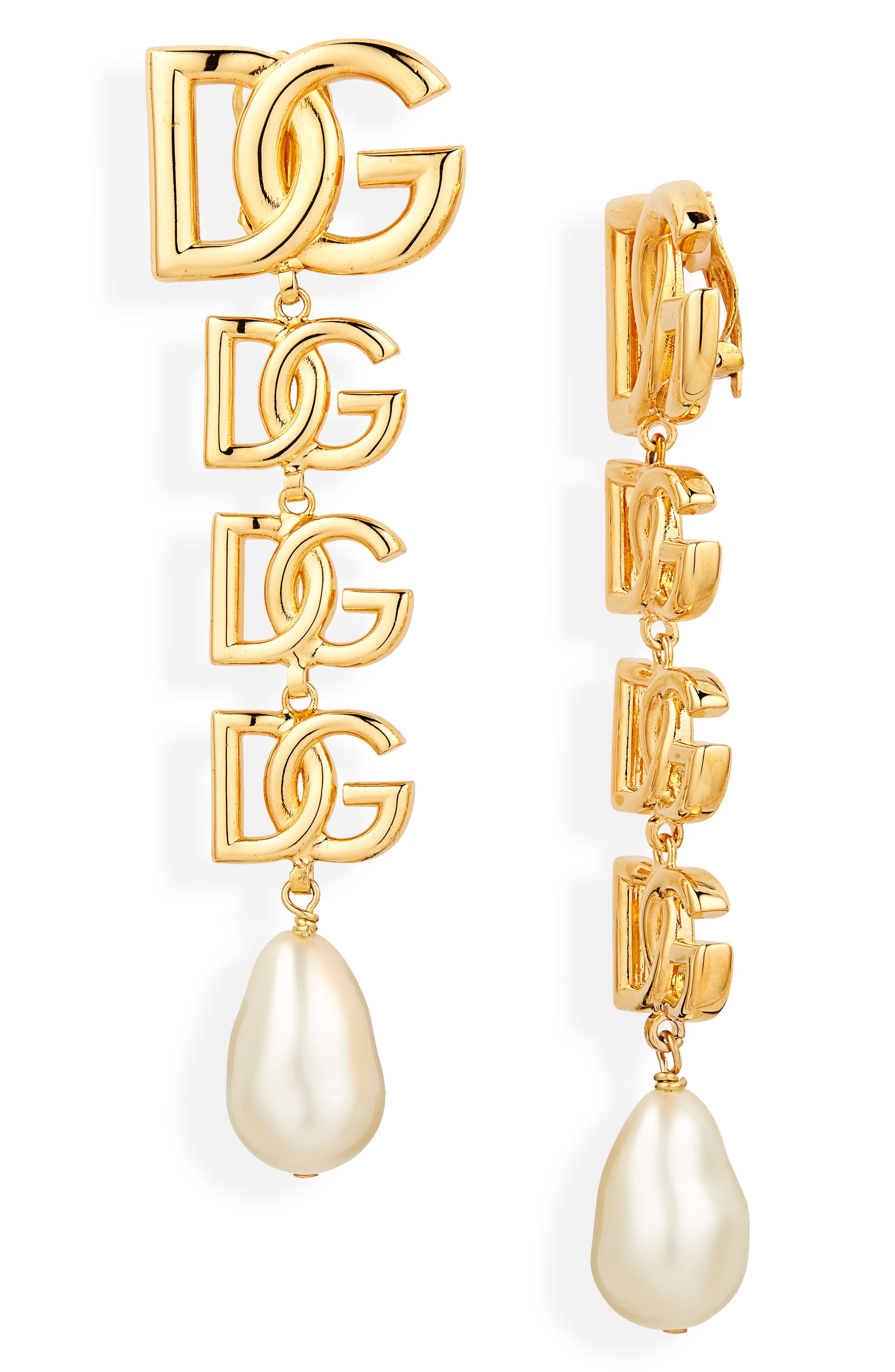 Logo Imitation Pearl Clip-On Drop Earrings - 1